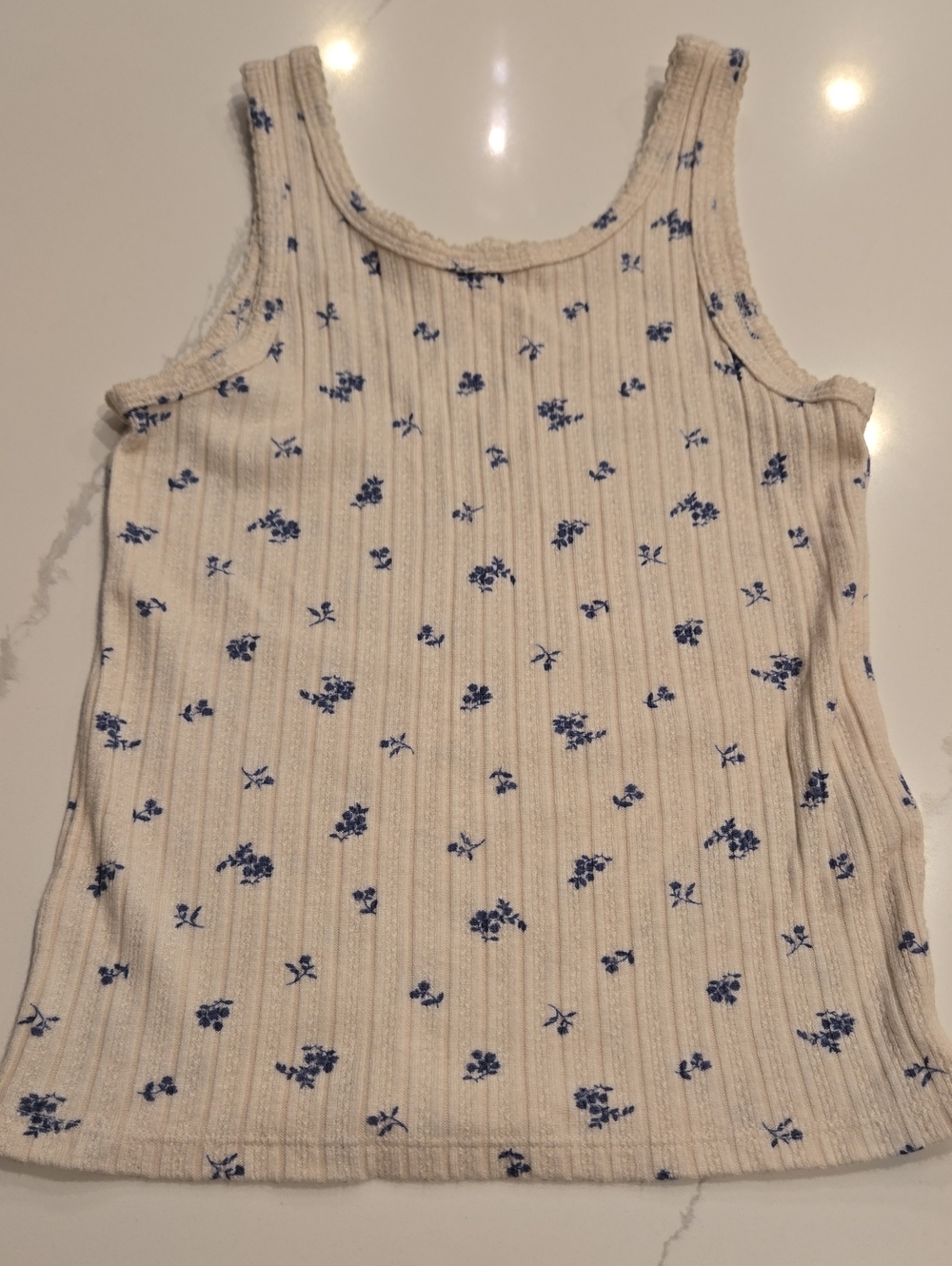 abercrombie kids Cream Ribbed Tank with Blue Floral Motif